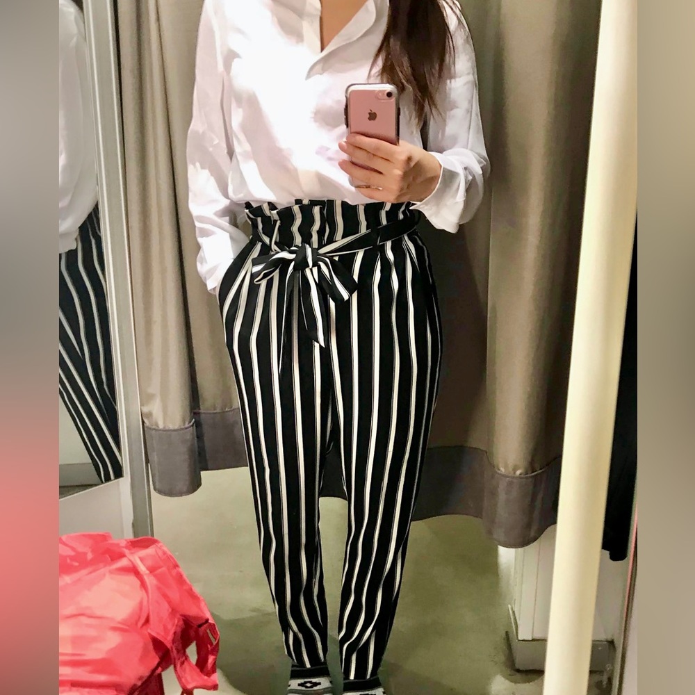 NWT H&M striped high-waisted trousers